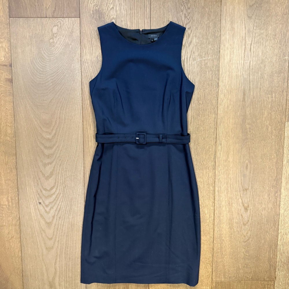 Theory Vaille B Navy Belted Midi Dress